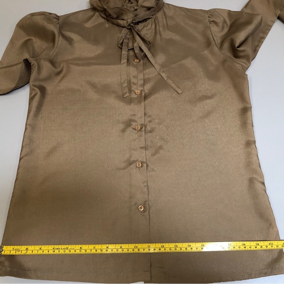 Vintage 80's Ruffled Caramel Blouse, Sz M - Picture 9 of 16